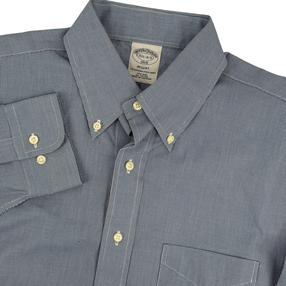 Brooks Brothers Button Down Mens 15.5 Medium Blue Regent Micro-Houndstooth Prep